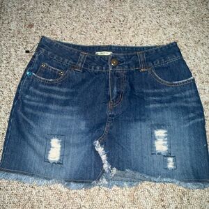 Denim Distressed Mini Skirt